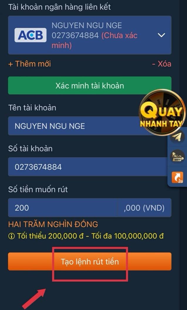 Tạo lệnh rút tiền alo789